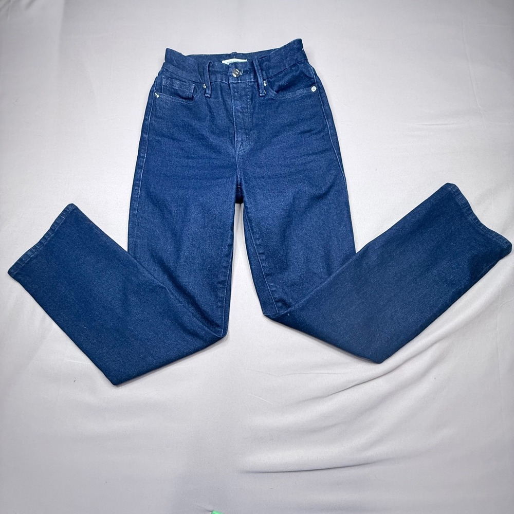 Good American Good Curve Straight Leg Jeans Dark Indigo Size 0/25 High Rise